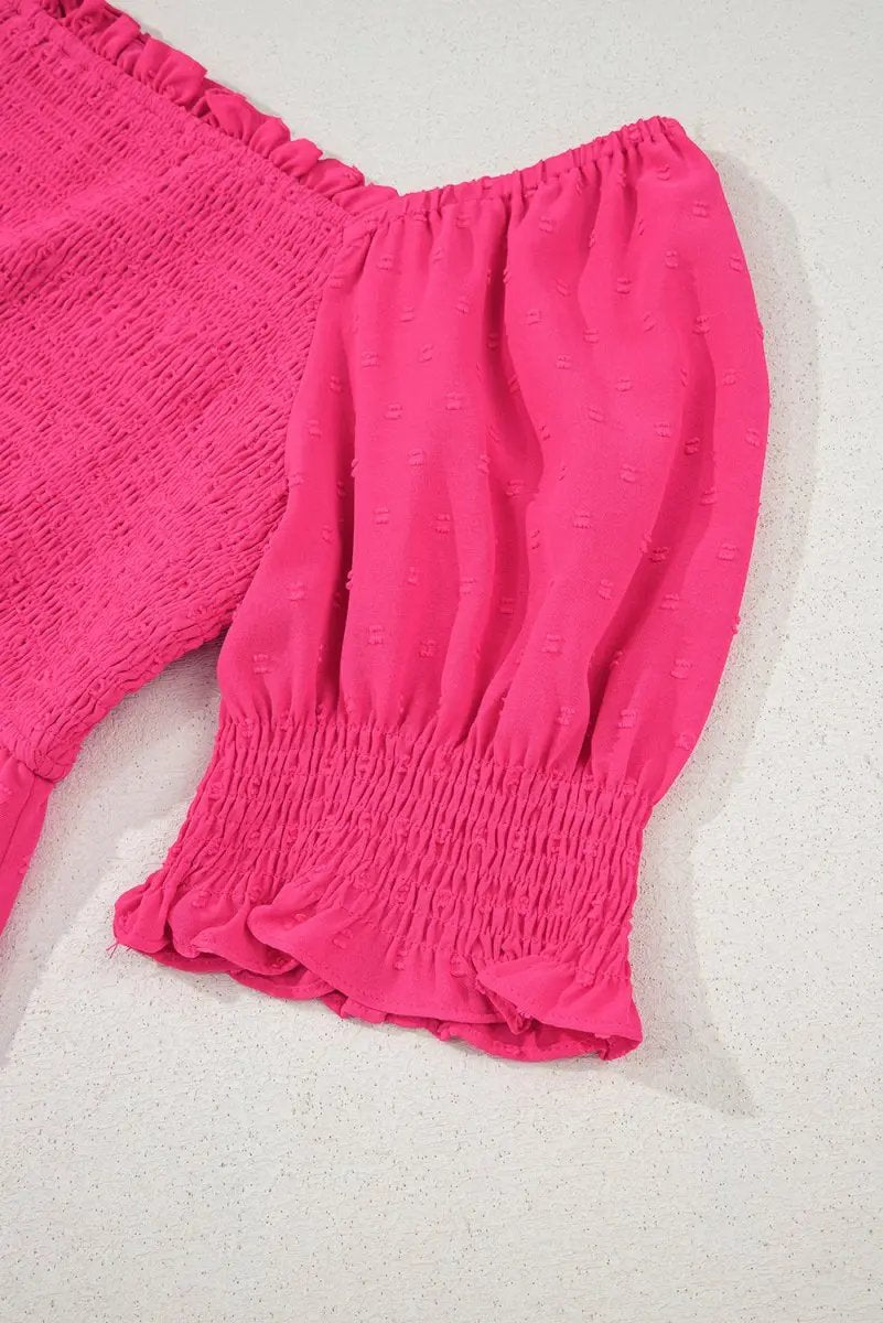 Sachet Pink Swiss Dot Smocked Frilled Neckline Plus Size Dress - Love Salve